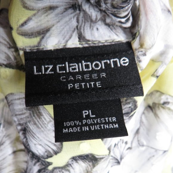 Liz Claiborne Petite Large Pale Yellow Gray Floral Clip Dot Sleeveless Blouse - Picture 3 of 9